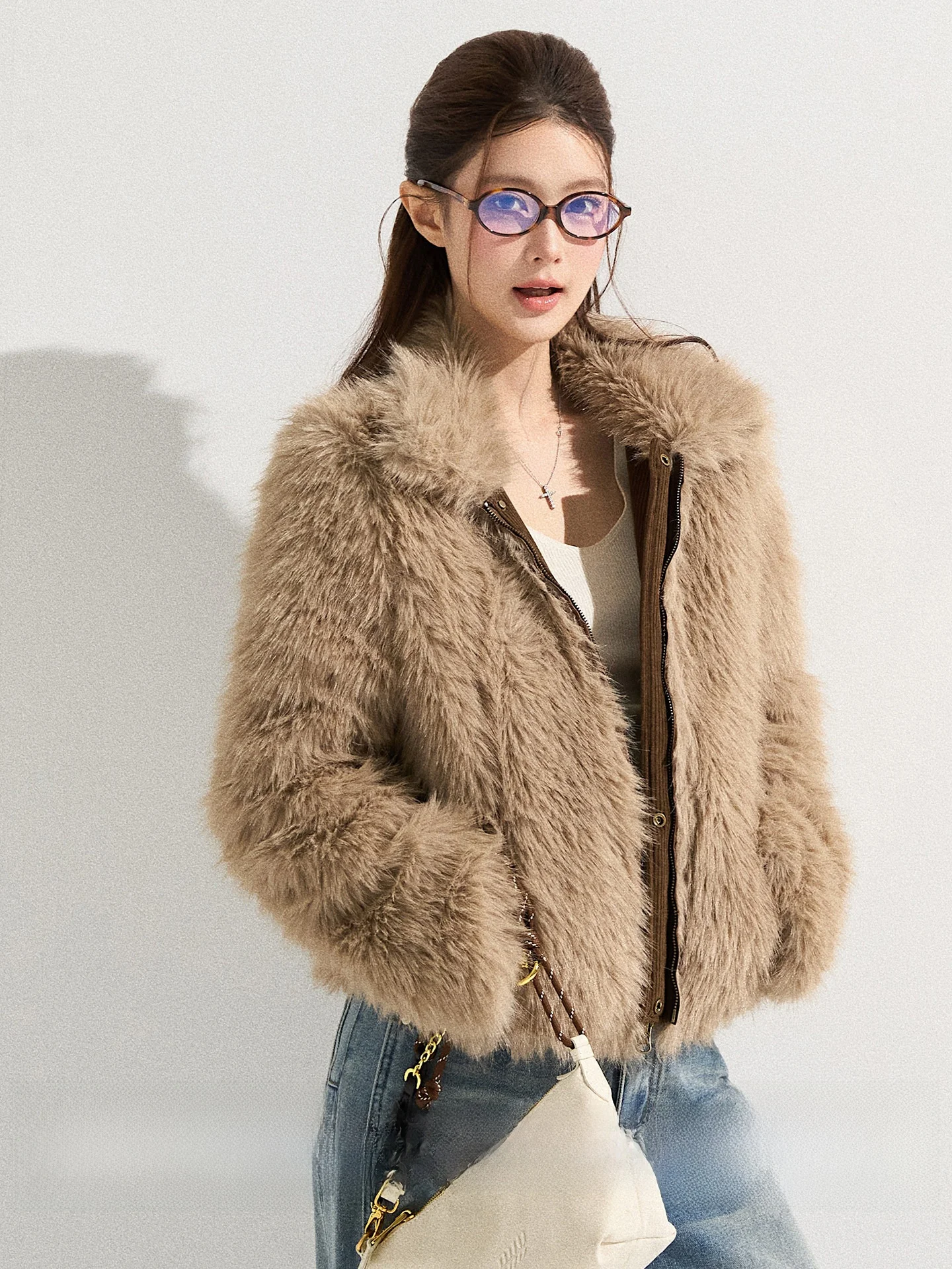 

Exnot Women's Zipper Corduroy Jaet ort Casual Retro Design Double-Sided Wear Warmth Long Sve Coat for Daily Use