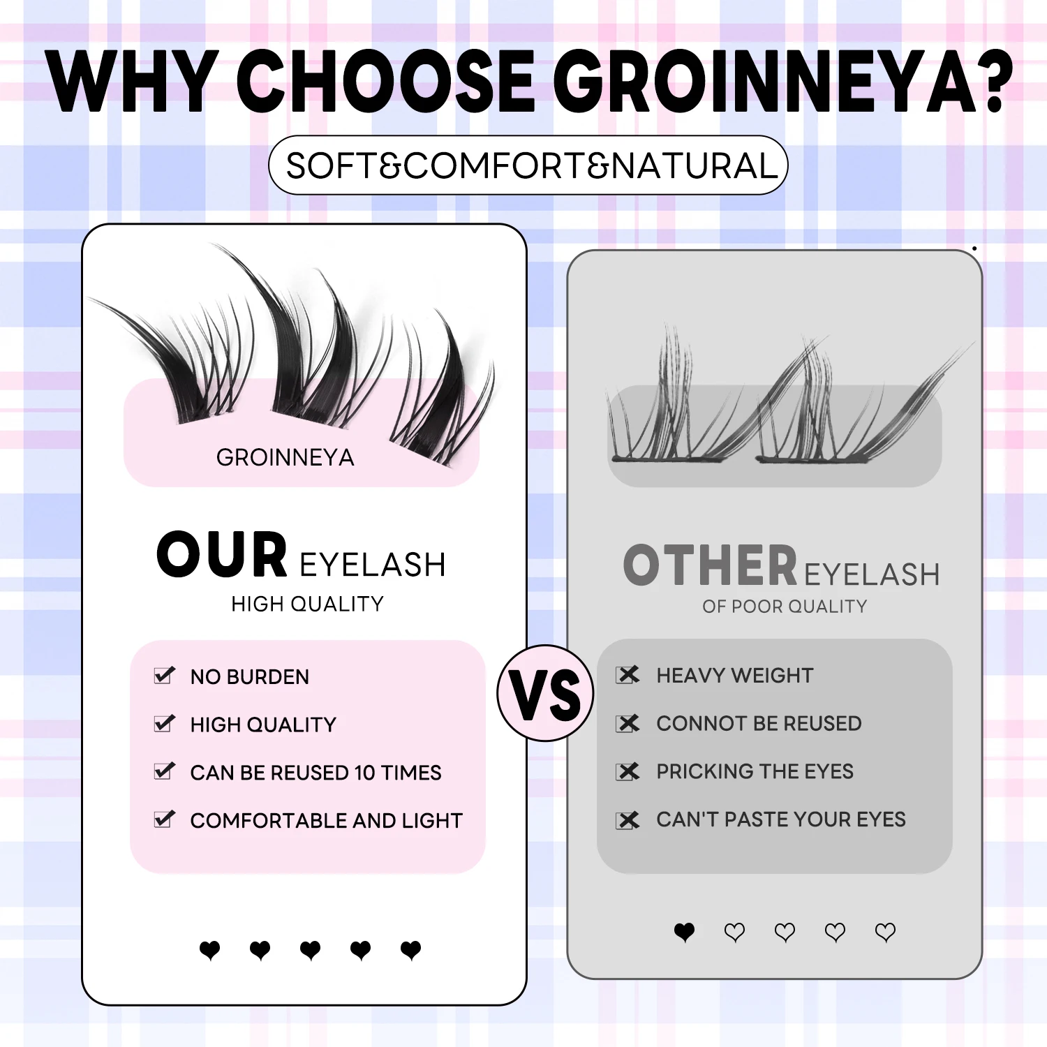 ขนตาปลอม GROINNEYA แบบ Cat Eye สำหรับต่อขนตาเอง แบบกลุ่ม ขนตาปลอมแบบ Manga Cluster นุ่ม ผสมแบบไขว้ ถาดขนตาปลอมธรรมชาติ สำหรับแต่งหน้า