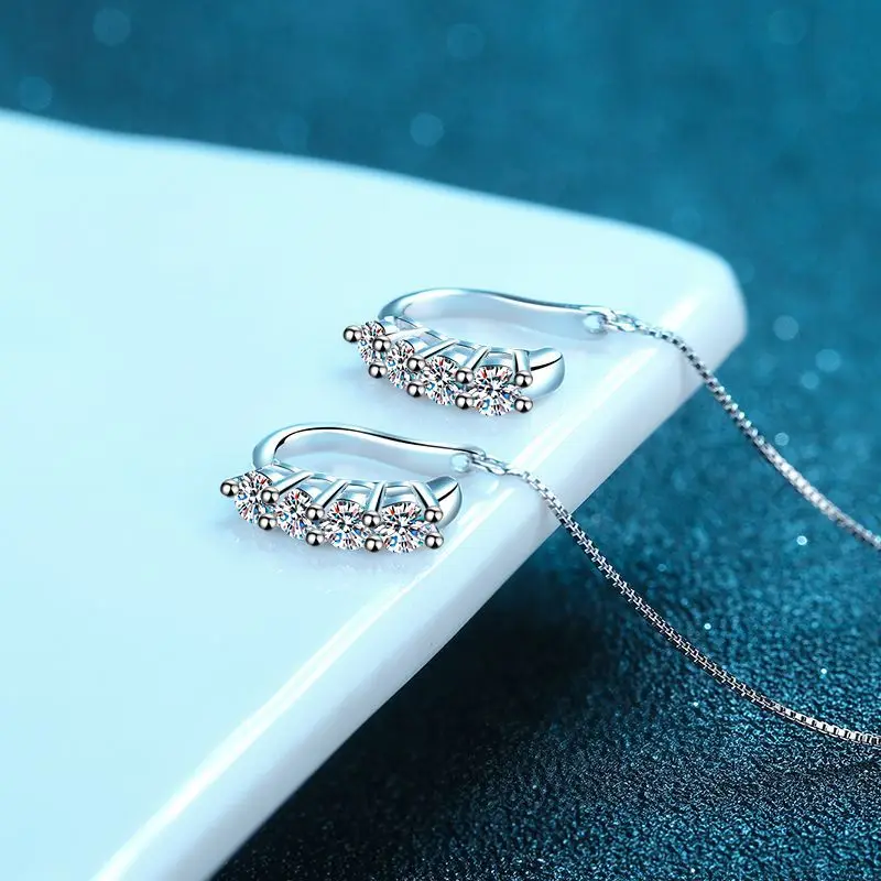 0.8ct D Color Moissanite S925 Silver Clip Earring for Women Plated Pt950 Ear-threads Ear Clips Lover's Gift Jewelry Wholesale