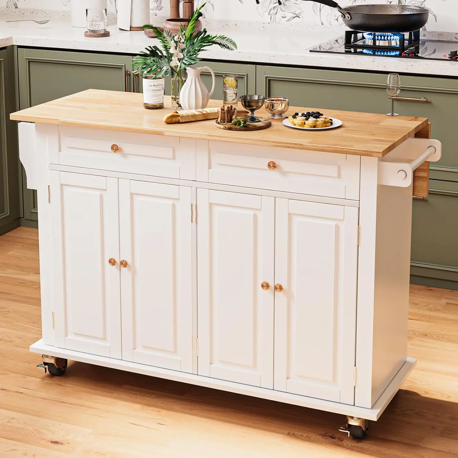 Kitchen Island with Drop Leaf - Kitchen Carts on Wheels with Storage, Towel Rack, Drawers Island Table for Kitchen, Dining Room,