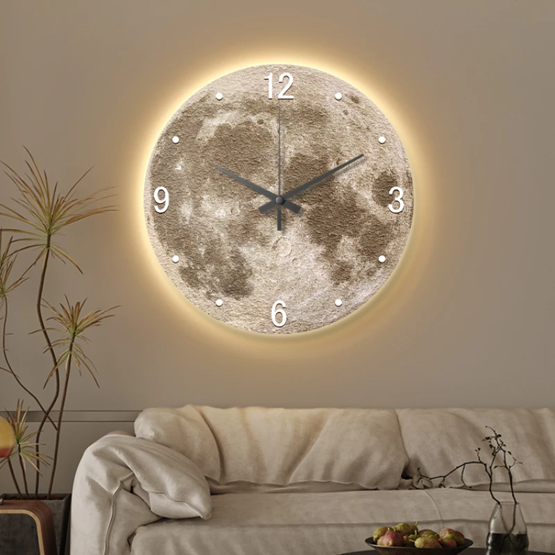 Modern light luxury clock hanging painting living room wall hanging high-end moon decoration clock home creative clock wall lamp