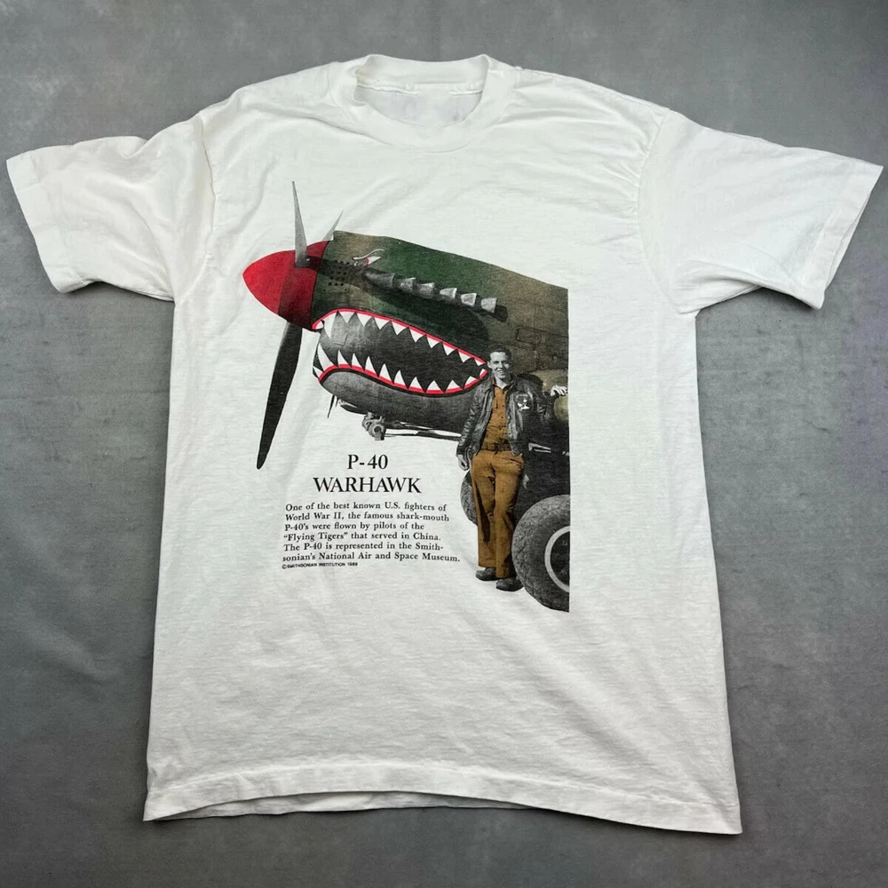 

Vintage Flying Tigers P40 Warhawk T-shirt Military WWII Bomber White Men's Cotton Casual T-shirts Loose Top Size S-4XL 2025 New