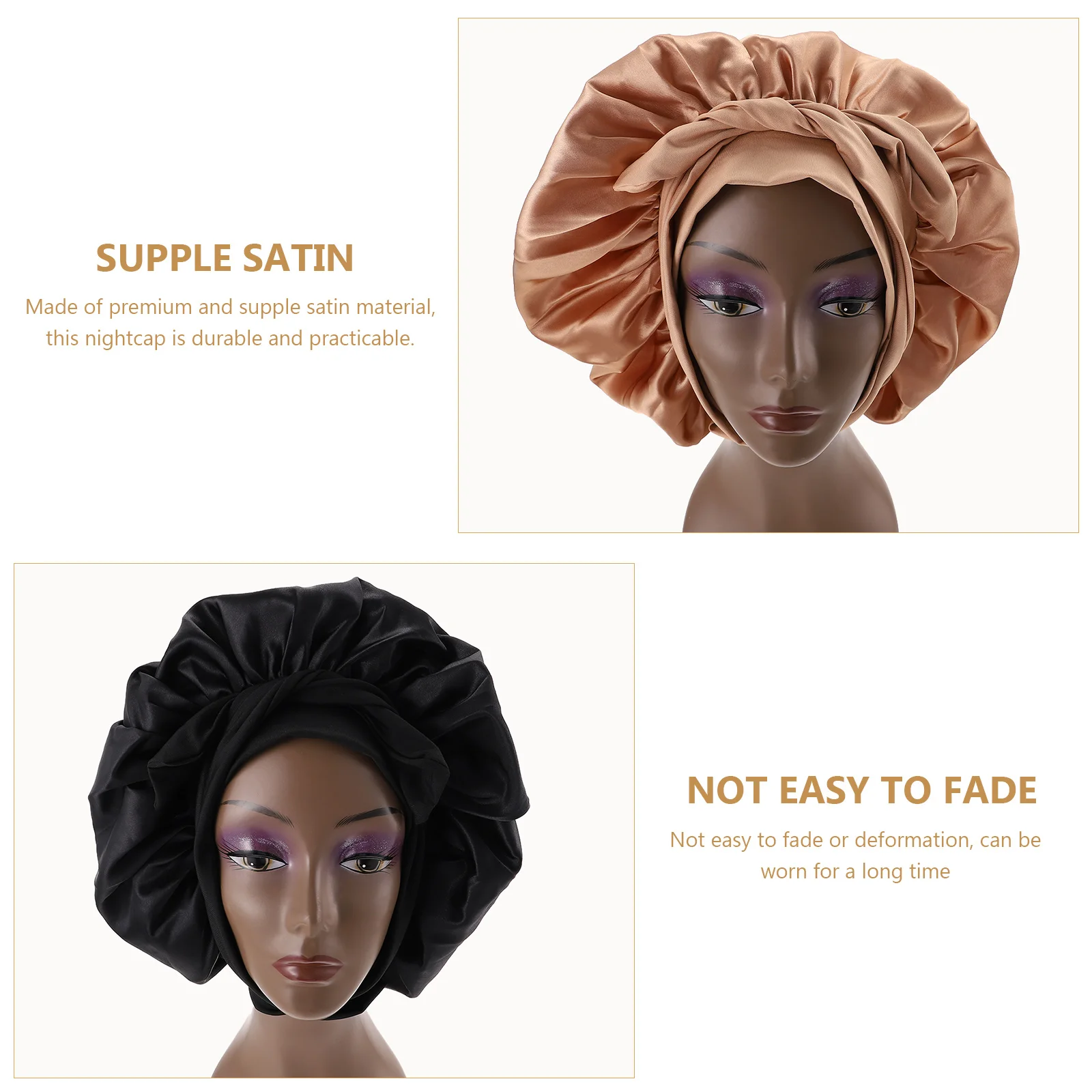 

2pcs High Elastic Supple Satin Women Sleeping Hat For Hair Care Shower Use Durable Comfortable Household Bonnet