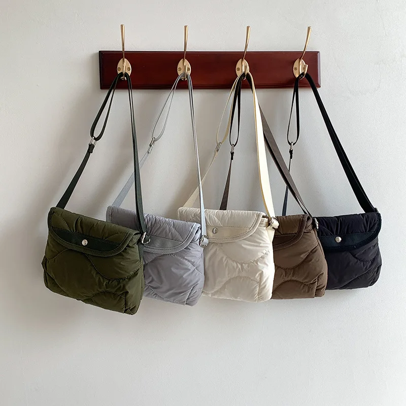 New Shoulder Bags for Women Mini Small Square Korean Style Nylon Winter Crossbody Bag Solid Color Simple Purses and Handbags New