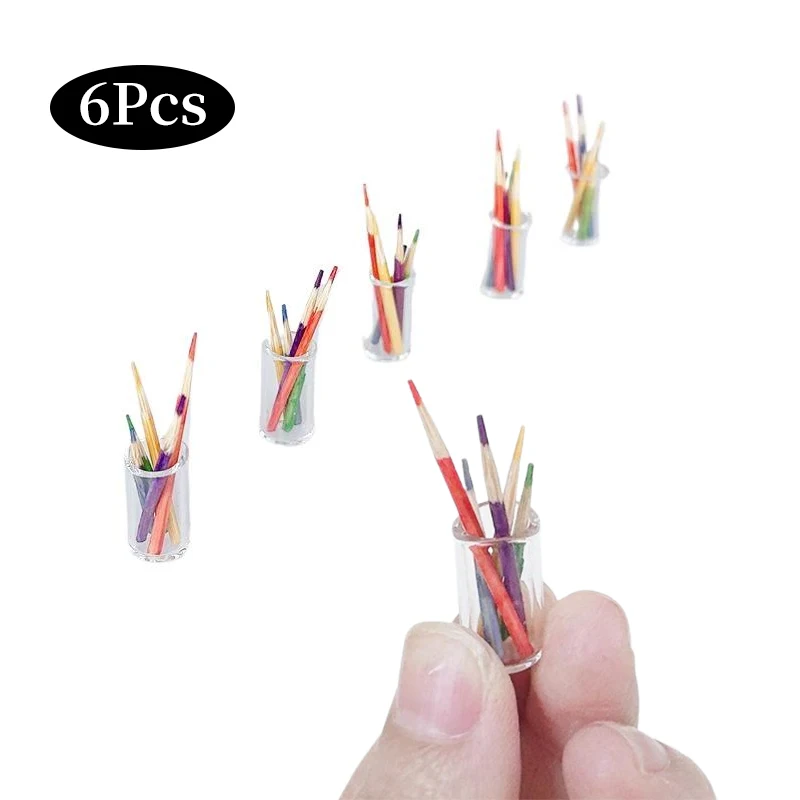 Accessoires de scène d'apprentissage pour maison de poupée 1:12, petit porte-gobelet Miniature avec crayon de couleur, 6 pièces