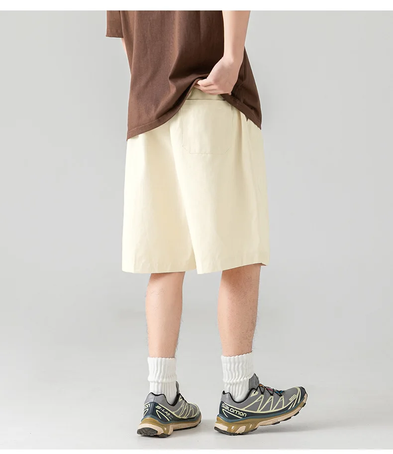 Japanese Men's Texture Loose Work Shorts Summer Models Hundreds of Basic Solid Casual Pleated Five Points Pants