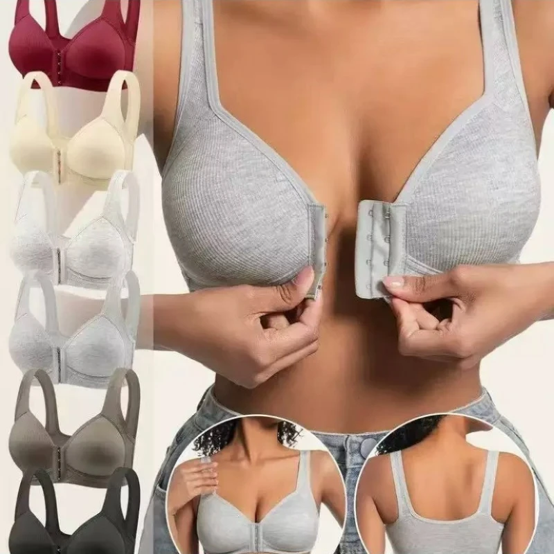 حمالة صدر نسائية خالية من الأسلاك، إغلاق أمامي بلون سادة، تغطية كاملة، أكواب ثابتة أكثر غورًا للأفراد في منتصف العمر وكبار السن #3