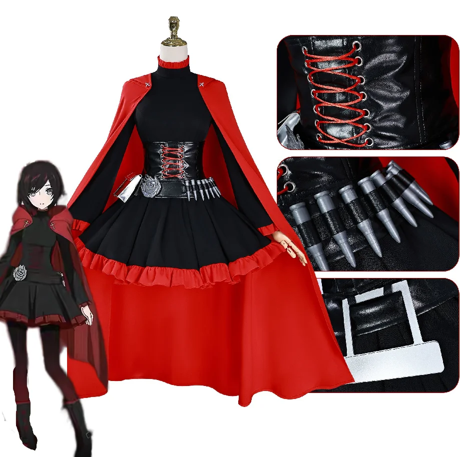 

Game RWBY Red Ruby Rose Cosplay Costume Wig Sexuality Uniform Halloween Party Dress for Women Christmas Comic Con Anime Clothing