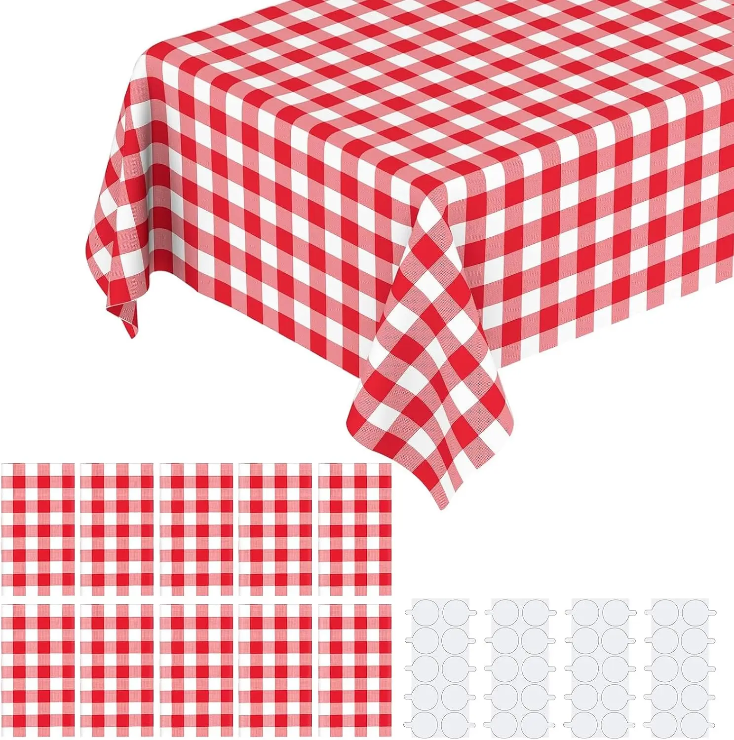 10 Pack Red Gingham Tablecloth, 72"x54" Rectangular Red and White Checkered Tablecloths Disposable Red Plaid Table Cloth