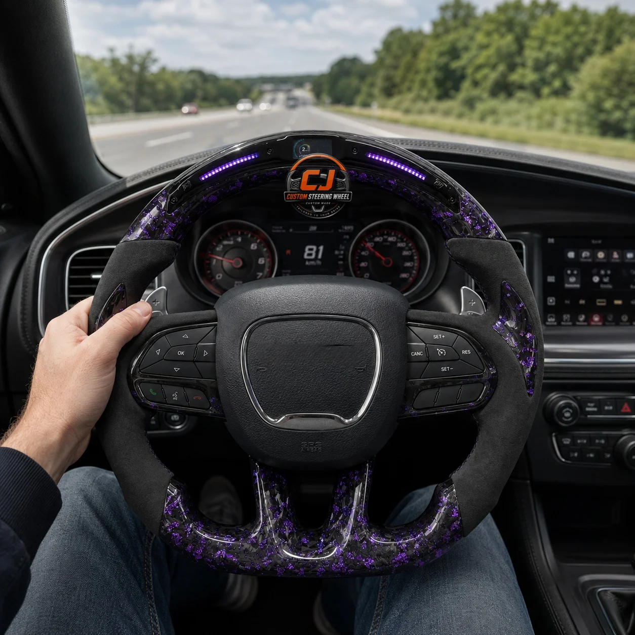 For Dodge Charger Challenger Durango 2015-2023 RT GT SRT Hellcat Purple Forged Carbon Fiber Alcantara Steering Wheel
