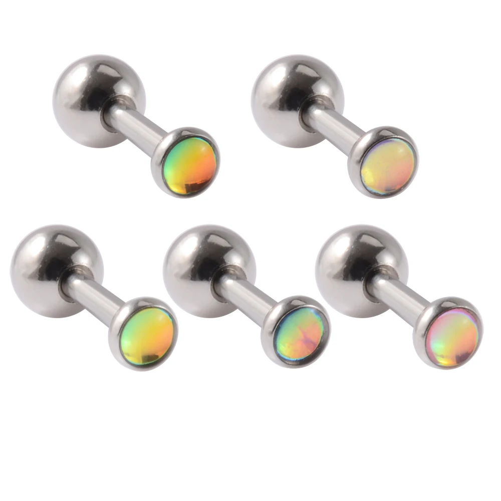 1Pc Flash Film Internally Thread Ear Tragus Cartilage Helix Stud Earring CZ Gem Opal Lip Labret Stud Piercing Body Jewelry 16g