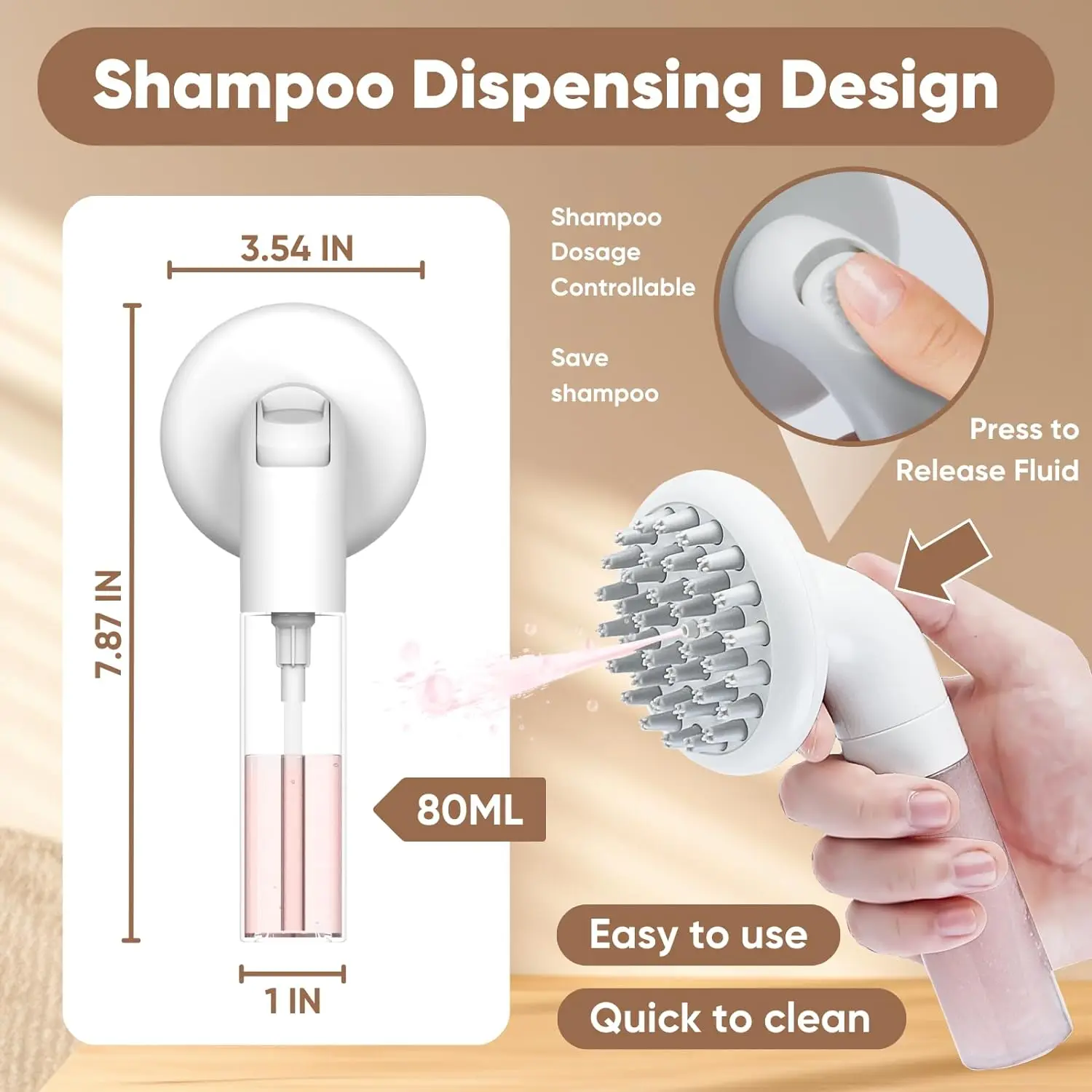 Dog Bath Brush 3 in1 Dog Shampoo Brush Soft Silicone Dog Brush for Pet Grooming Washing Soap Brush 36 Clean Massage Brush Head
