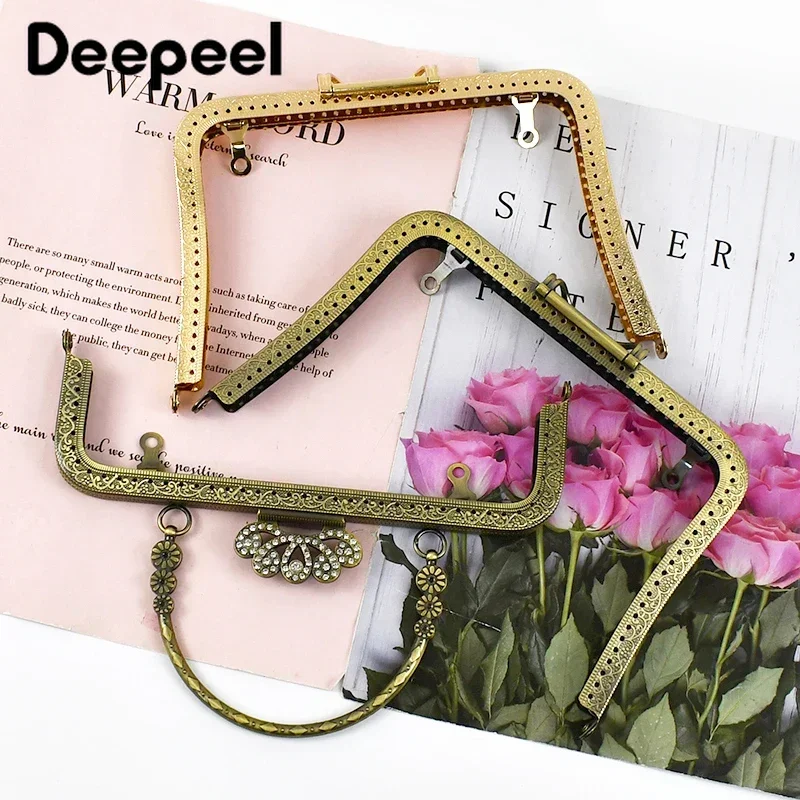 1Pc Deepeel 20CM Metal Embossed Bag Handle Handmade Purse Frame Sewing Brackets DIY Handbag Kiss Clasp Handles for Making Bags