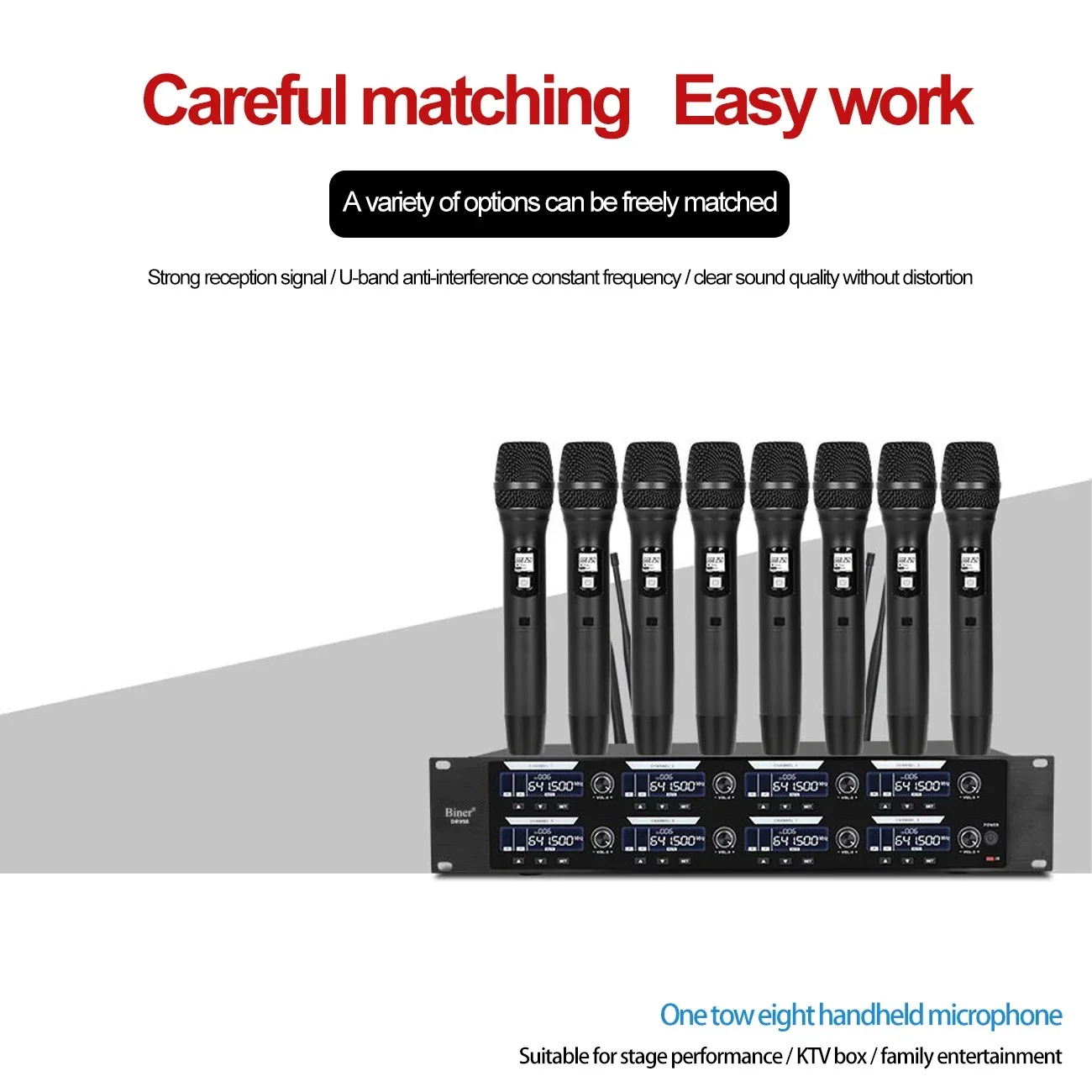 Biner DR998 Professional Long Distance Reception Handheld Dynamic Wireless Microphone for Stage Performance