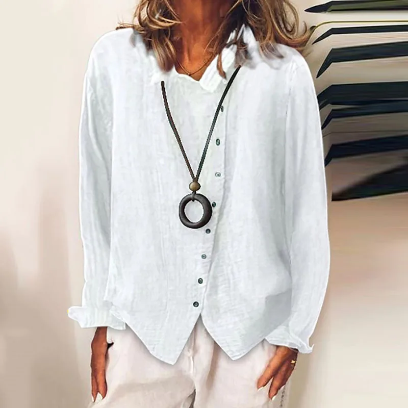 Casual Ladies Breathable Loose Cotton Linen Shirt 2022 Autumn Solid Color Temperament Blouses Tops Women Harajuku Buttoned Blusa