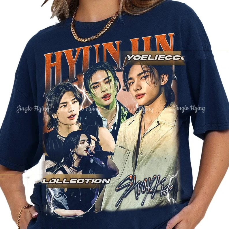 Hyunjin South Korean Boy Band Vintage Tees Twice Shirt Gift For Woman And Man Unisex T-Shirt