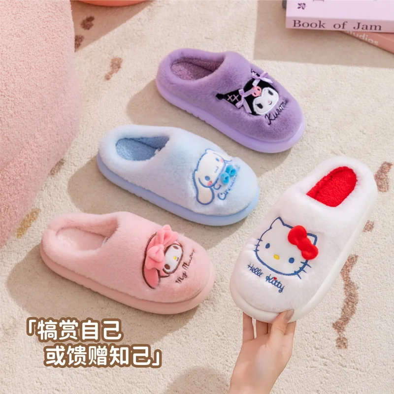 

Sanrio women cartoon girls Kuromi Hello Kitty Cotton slippers Non-Slip shoes gift toy