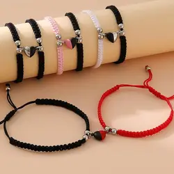 2pcs Magnetic Couple Bracelets Love Heart Shaped Matching Attraction Adjustable Bracelet Women Men Lover Engagement Jewelry Gif