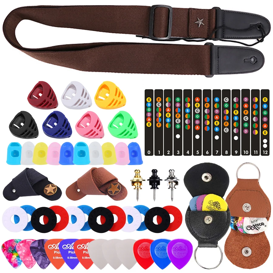14 Guitar Accessories ABS Picks Metal Capo Silicone Finger Stall Pick Storage Bag Guitar Strap Musical Instruments Accessories