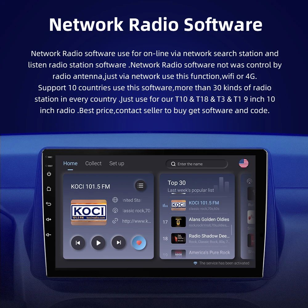 EKIY On-line Network Radio Station use for T10 T18 T3 T1 Car Radio Support 10 Countries more than 30 kind of stations