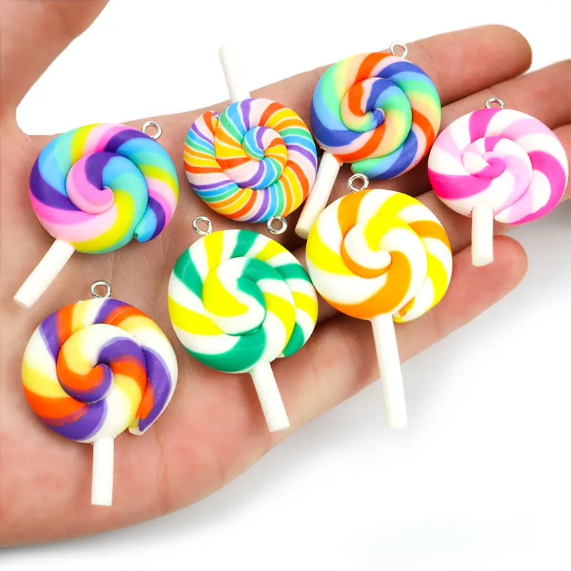 Duża kolorowa spiralna żywica Lollipop Charms 5 szt. Urocze tęczowe cukierki wisiorki do biżuteria dziewczęca breloczka do akcesoria rzemieślnicze