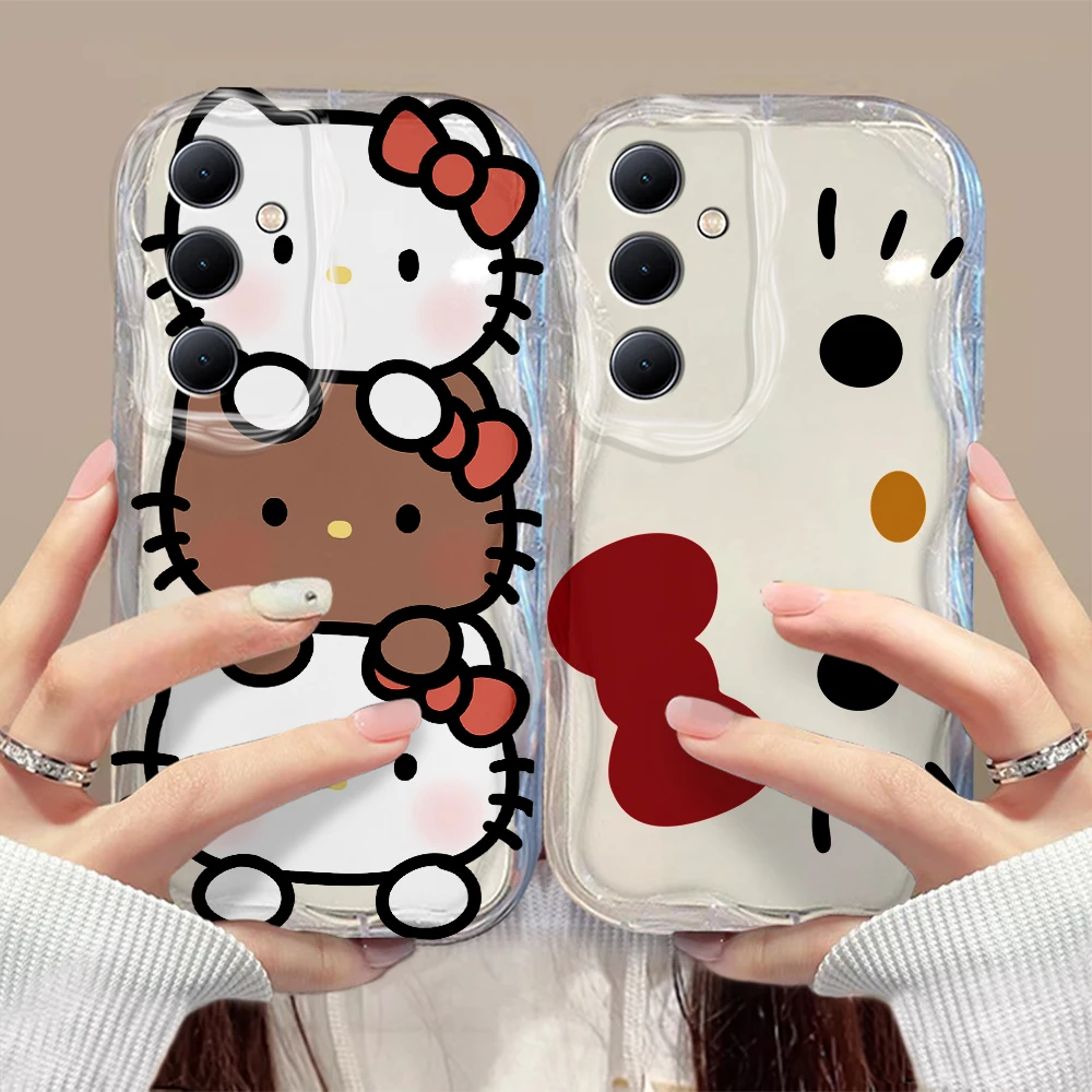 Cute anime Kawaii Hello Kitty 3D Wave Phone Case For Samsung Galaxy S24 S23 S21 S20 FE Plus Ultra 4G 5G Soft Silicone Back Cover