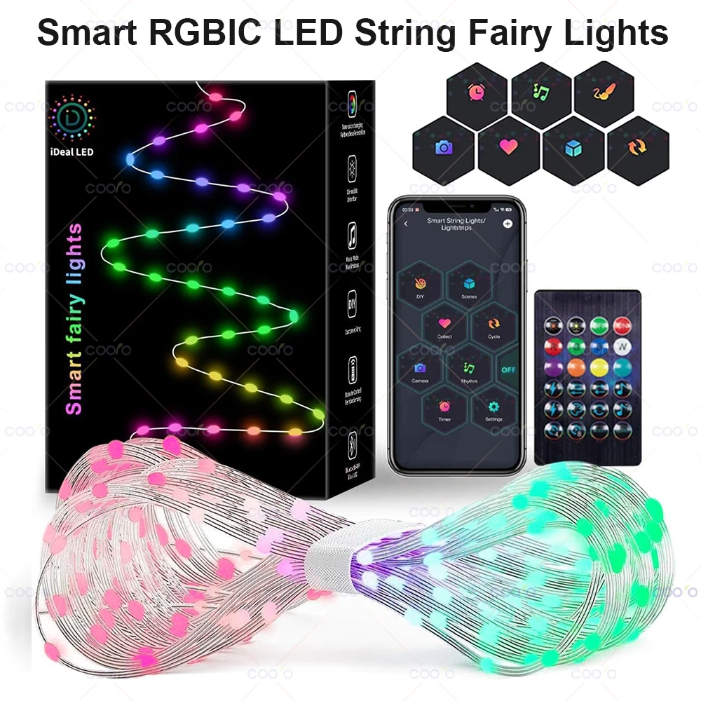 ガーランド USB 5V WS2812B Bluetooth LED ストリングフェアリーライト 5/10/20 メートル RGBIC ストリングライトパーティークリスマスライト結婚式の装飾