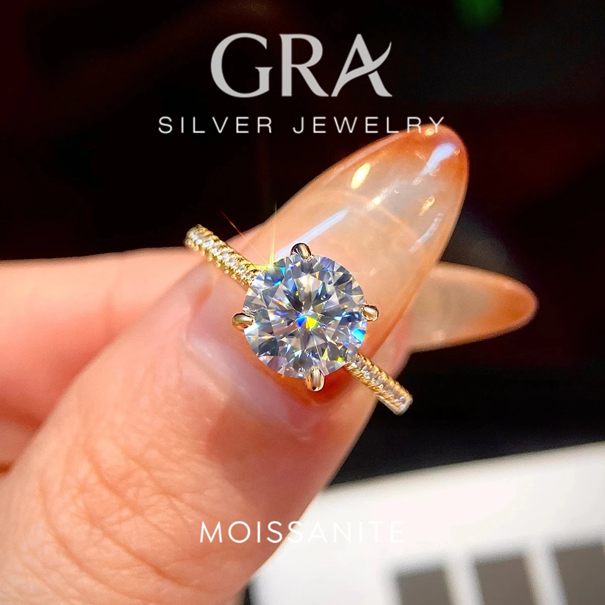 GRA Real 925 Sterling Silver Gorgeous Shiny 2 Carat Zircon Round Ring for Women Engagement Luxury High Quality Fine Jewelry