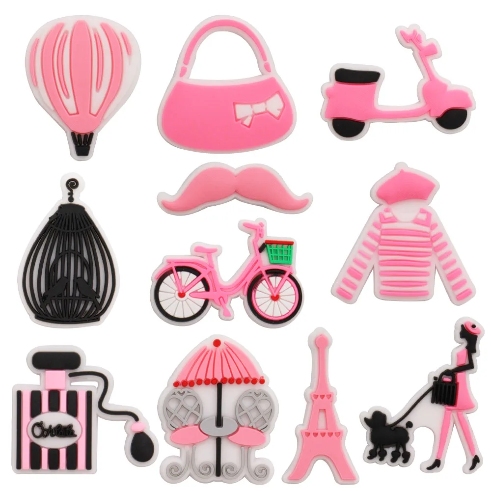 

50pcs PVC Hot Air Balloon Birdcage Perfume Tower Shoes Accessories Pink Garden Shoe Decorations Fit Kids Woman Bracelet