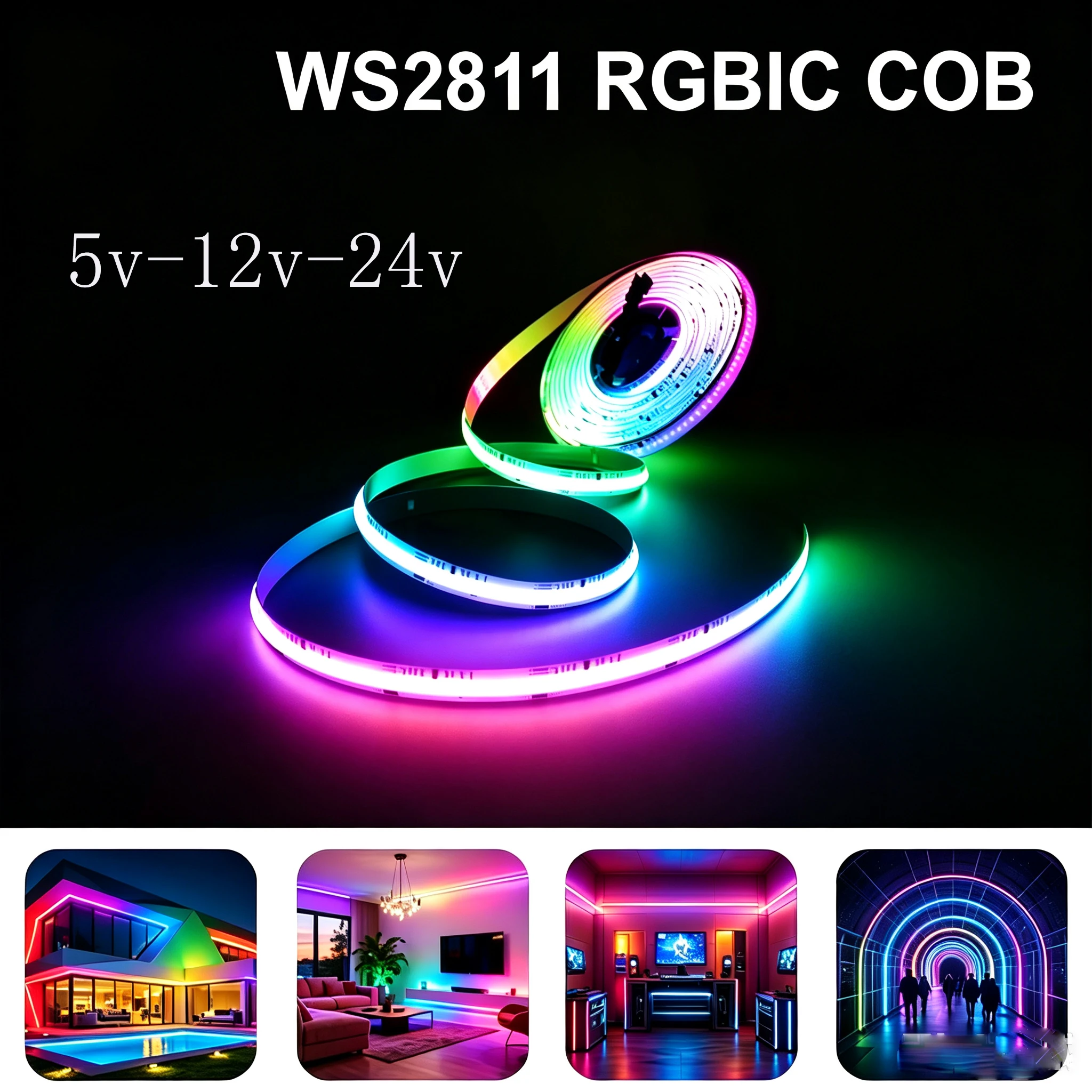 RGBIC WS2811 COB LED Strip 720/576/480/432/360 RGB 5v 12v 24v  Full Color Flexible FOB