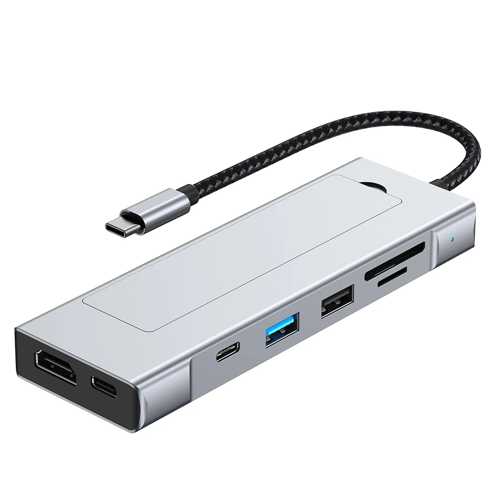 8-in-1 Type-C Multiport Hub with M.2 SSD Enclosure, USB 3.2 Docking Station, 4K@60Hz Video Output Multi-Function Adapter