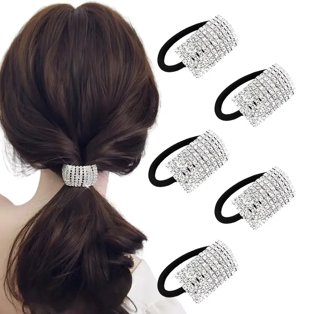 

5Pcs Women's Hair Bands Fashion Crystal Rhinestone Hair Ties Hairties Scrunchies Hair Accessories Ponytail Holder