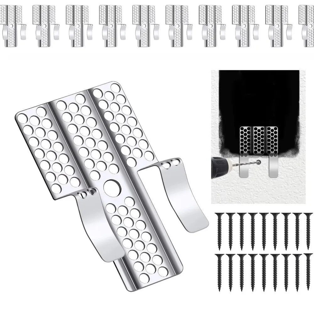 10pcs New Wall Patch Fixing Drywall Repair Clips Perforated with Screws Plasterboard Clips Wall Hole Repair Wall Patch Clips