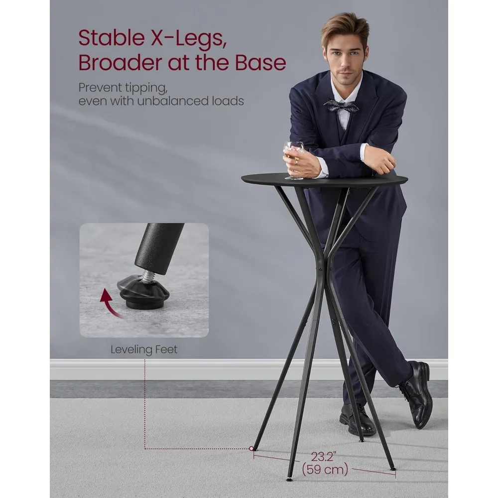 Pair of Round High-Top Cocktail Tables for Parties, Dining, Home Bar, 23.6 x 23.6 Inches