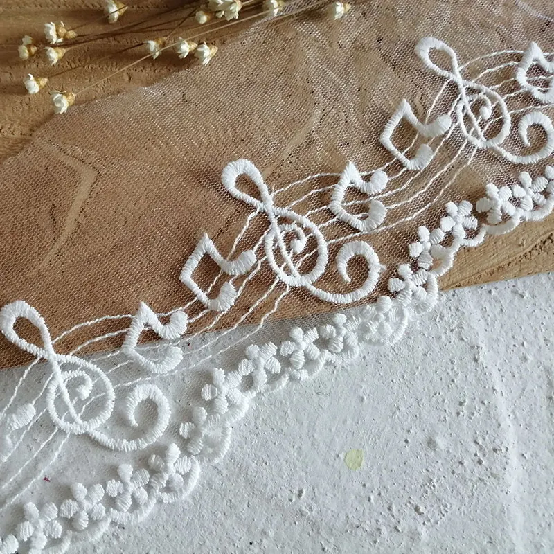 10CM Wide Gold White Black Musical Note Embroidered Tulle Mesh Lace for Fringe Party Dresses Fabric Sewing Accessories Supplies