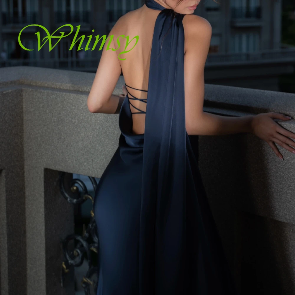 فستان سهرة مخصص من الساتان مع رسن كلاسيكي بدون أكمام لحفلات العودة للوطن، فساتين مناسبة مخصصة مفتوحة الظهر