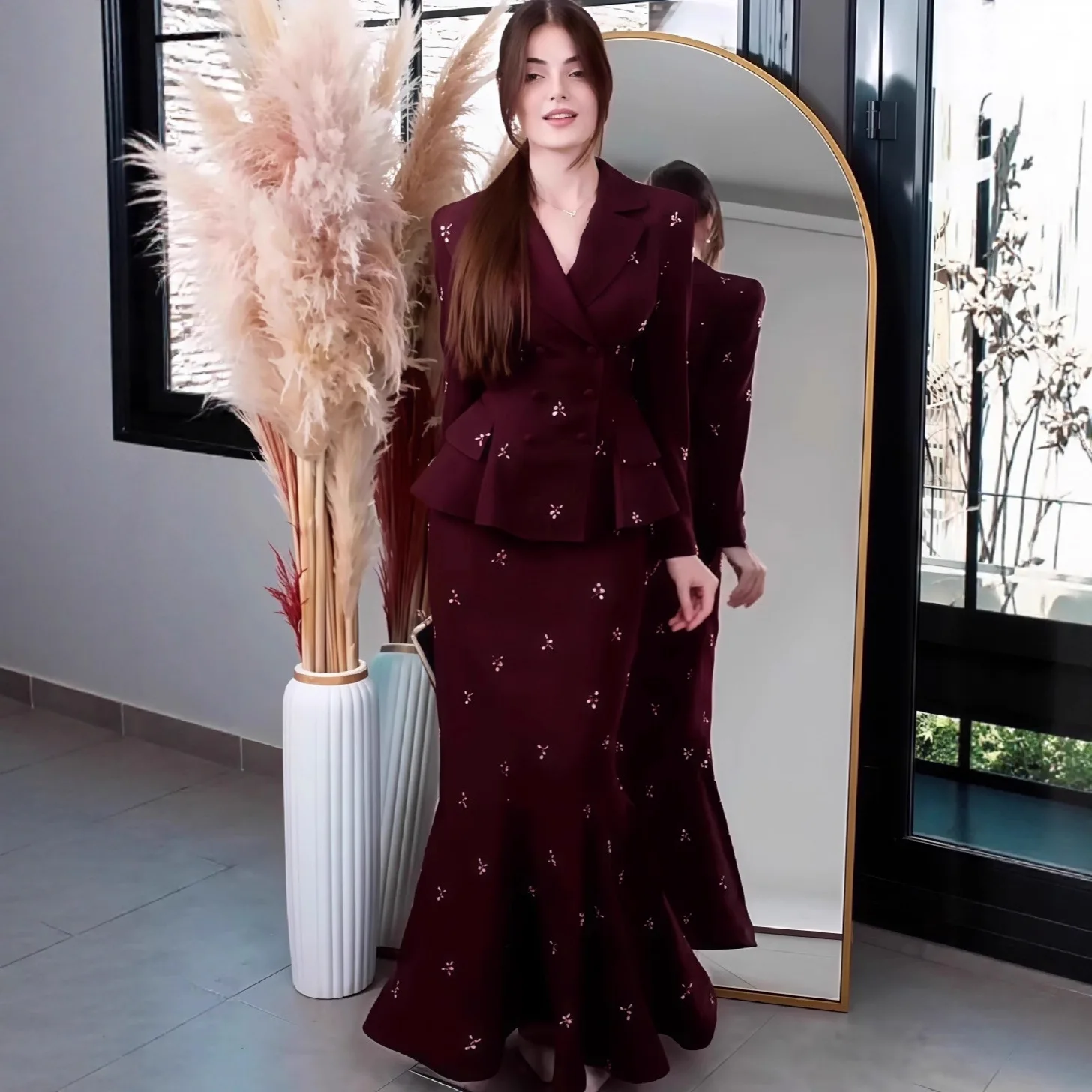 Women's Blazer Mermaid Maxi Skirt Two Piece Set Elegant Commuter Versatile Comfortable Casual Slim Fit High Grade Two Piece Set
