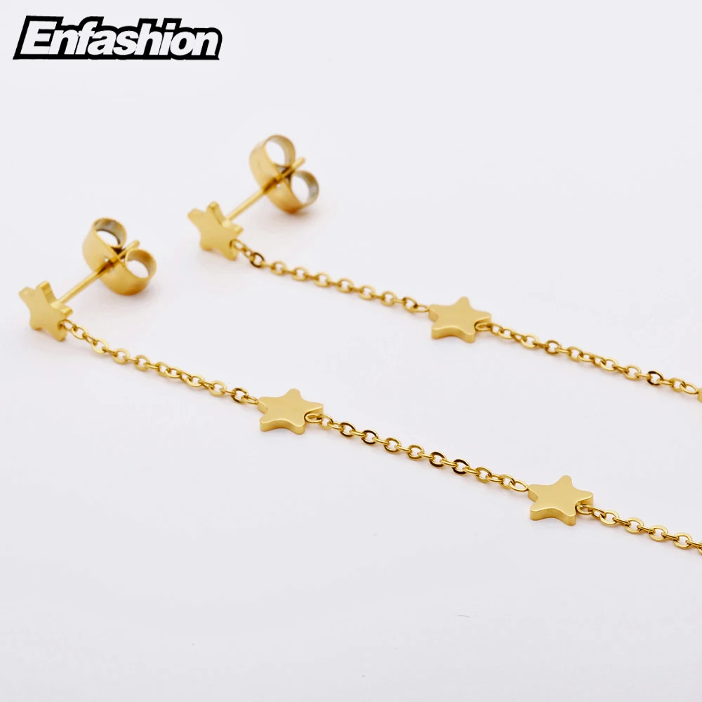 Enfashion Long Geometric Heart Dangle Earrings Gold Color Star Earings Drop Earrings For Women Long Earring Fashion Jewelry