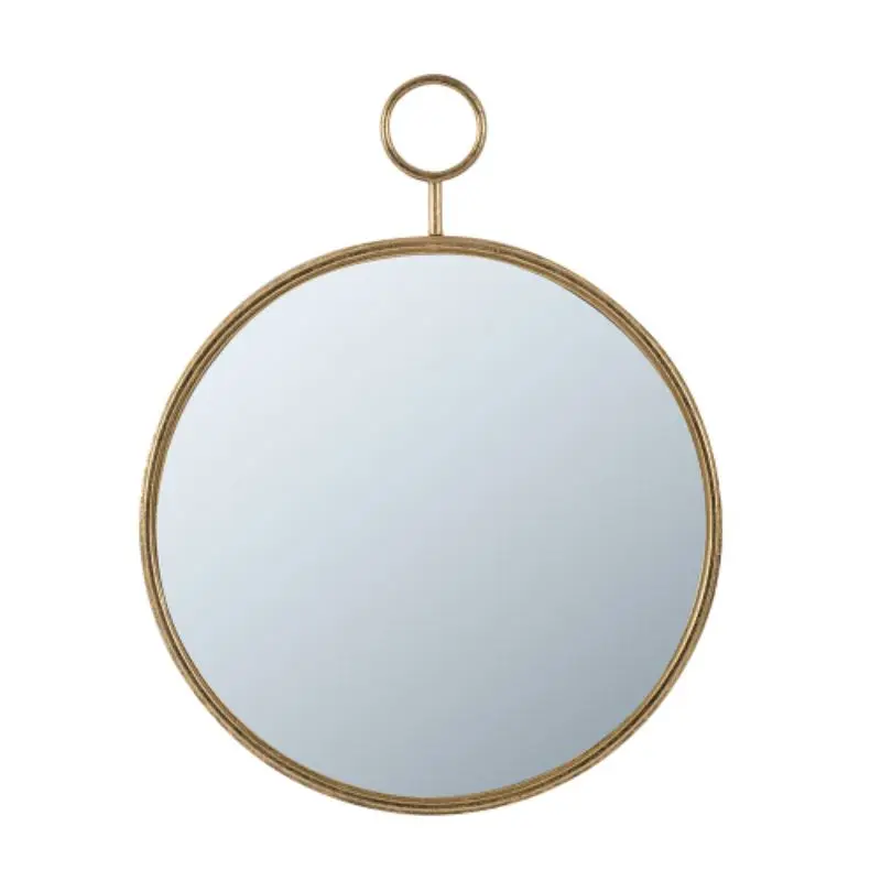 Gold and iron frame round wall mirror, living room, entrance, office accent mirror