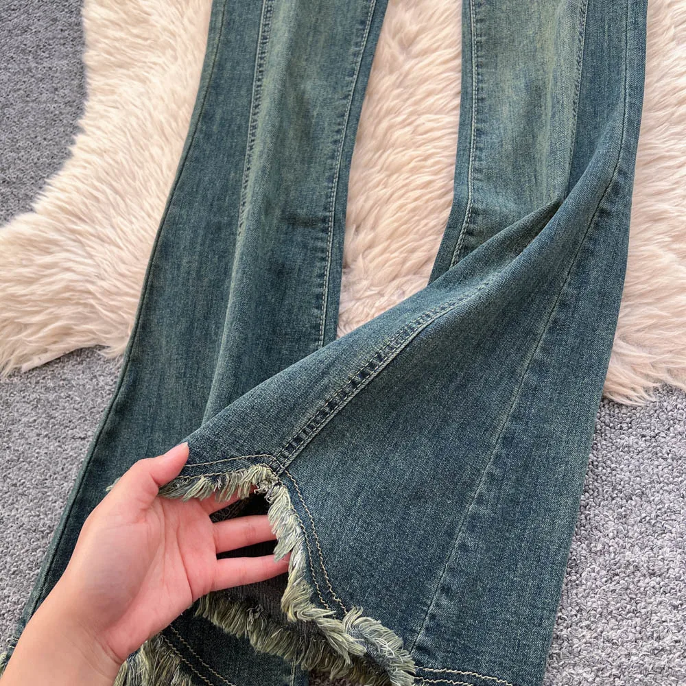 أنيقة عارضة المرأة أنيقة شرابة ضئيلة خمر السراويل عالية الخصر أزياء الخريف فام ملابس حريمي #4