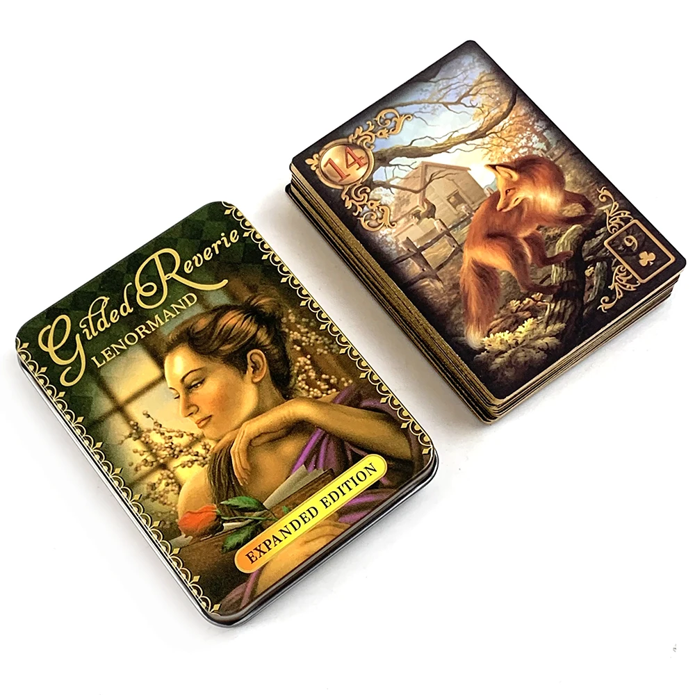 

11*8cm Gilded Reverie Lenormand Tarot Deck In A Tin Box Gilded Edge For Prediction Divination Game Cards,Family Gathering Game