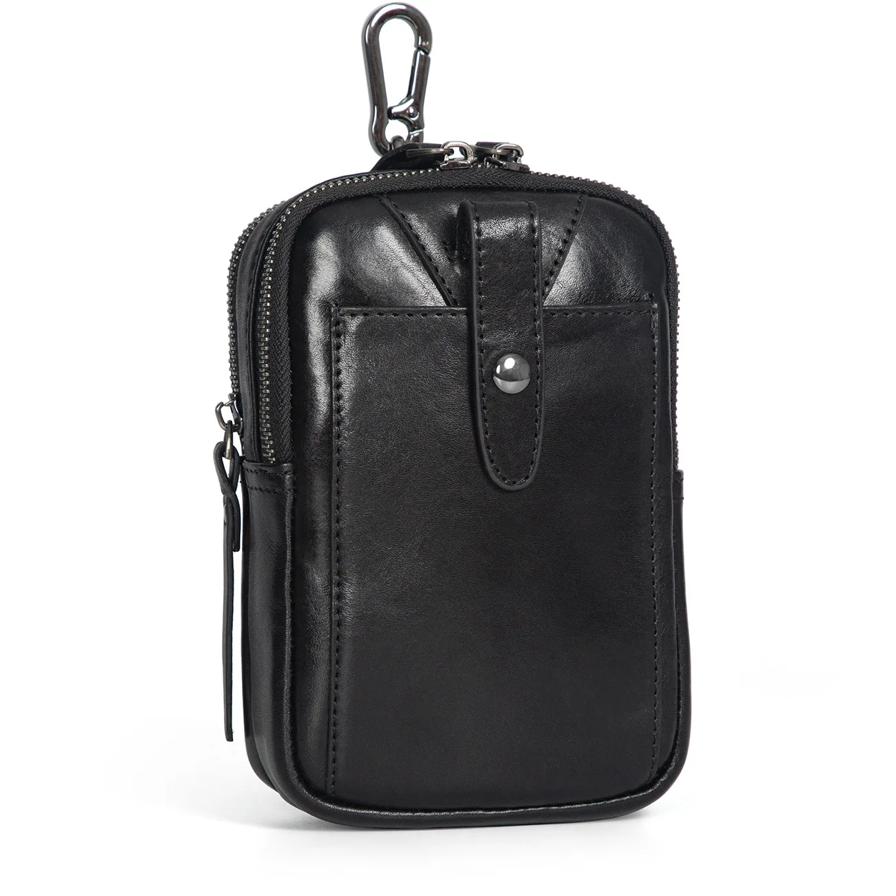 Bolso de cintura de cuero genuino para hombre, bandolera vertical pequeña con cierre de cremallera y bolsillo frontal con solapa, ideal para viajes