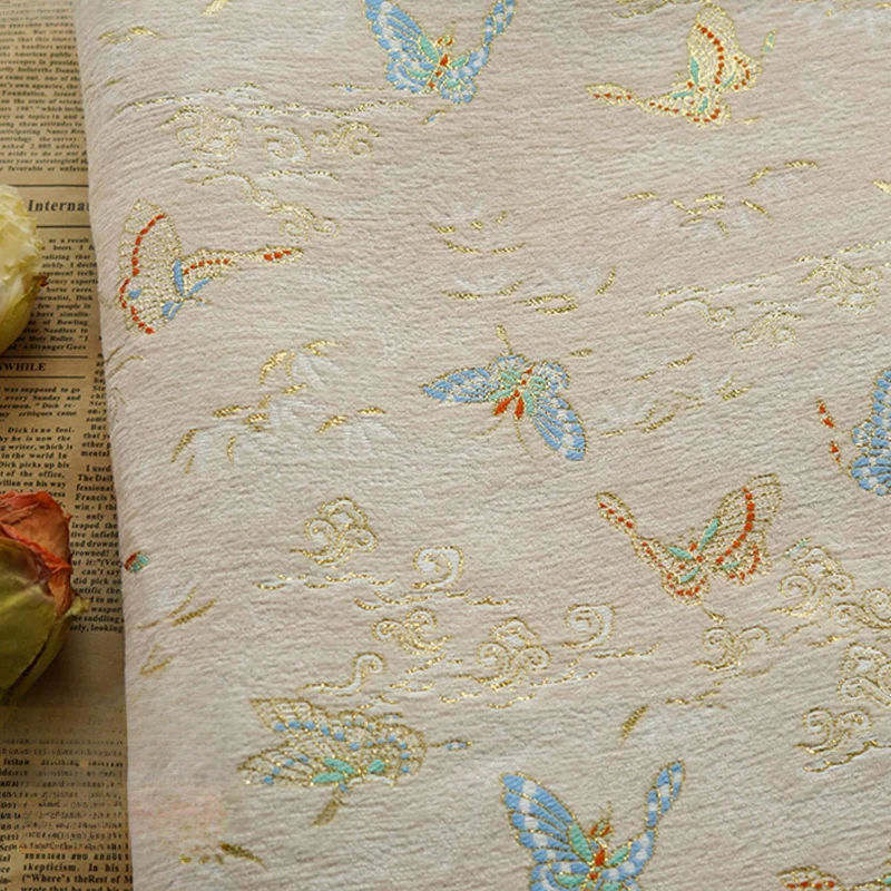 

Golden Butterfly Chenille Jacquard Fabric Autumn Winter Chinese Coat Yarn Dyed Heavyweight Textured Cultural Textile
