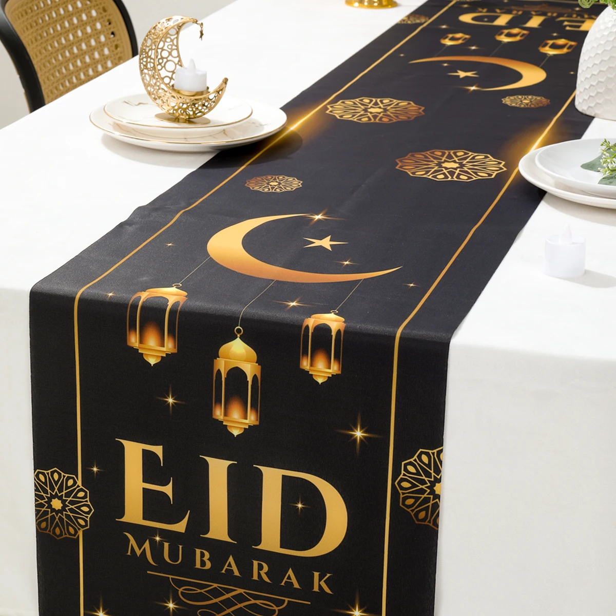 Runner da tavolo Eid Mubarak Eid Ramadan Decorazione 2025 per la casa Decorazioni per feste musulmane islamiche Mubarak Ramadan Happy EID Al Adha Regalo