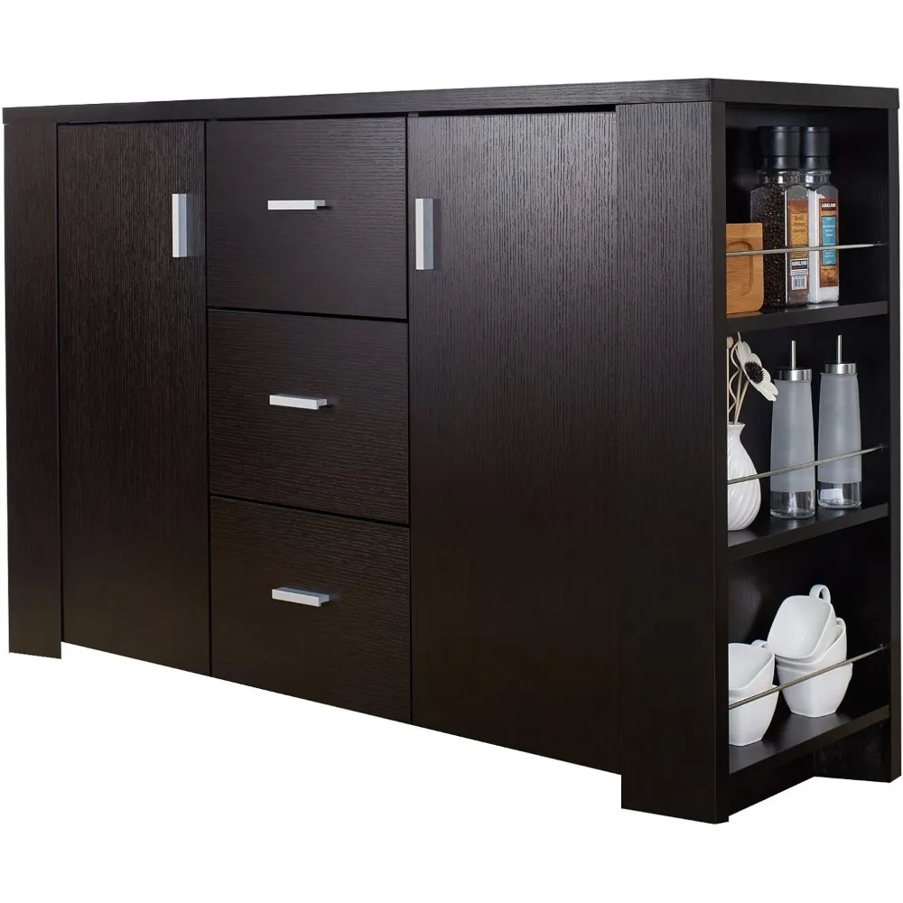 

ioHOMES Quincy Modern 3-Drawer on Metal Glides Dining Buffet with 2-Door Cabinet and 2 Side Wine-Glass Holders, Cappuccino