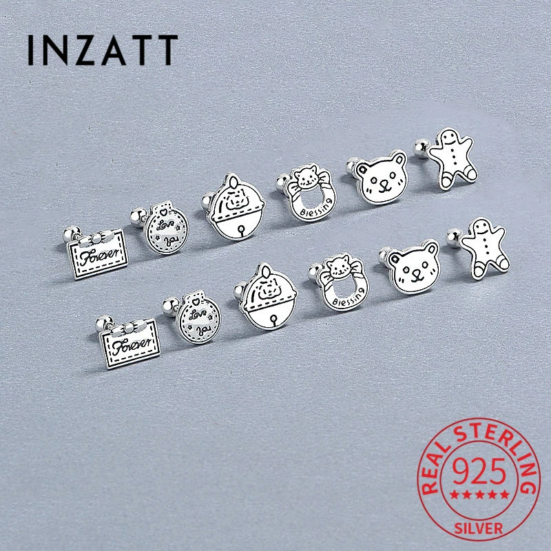 INZATT Real 925 Sterling Silver Bell Bear Bead Animal Stud Earrings For Women Party Classic Fine Jewelry Minimalist Accessories