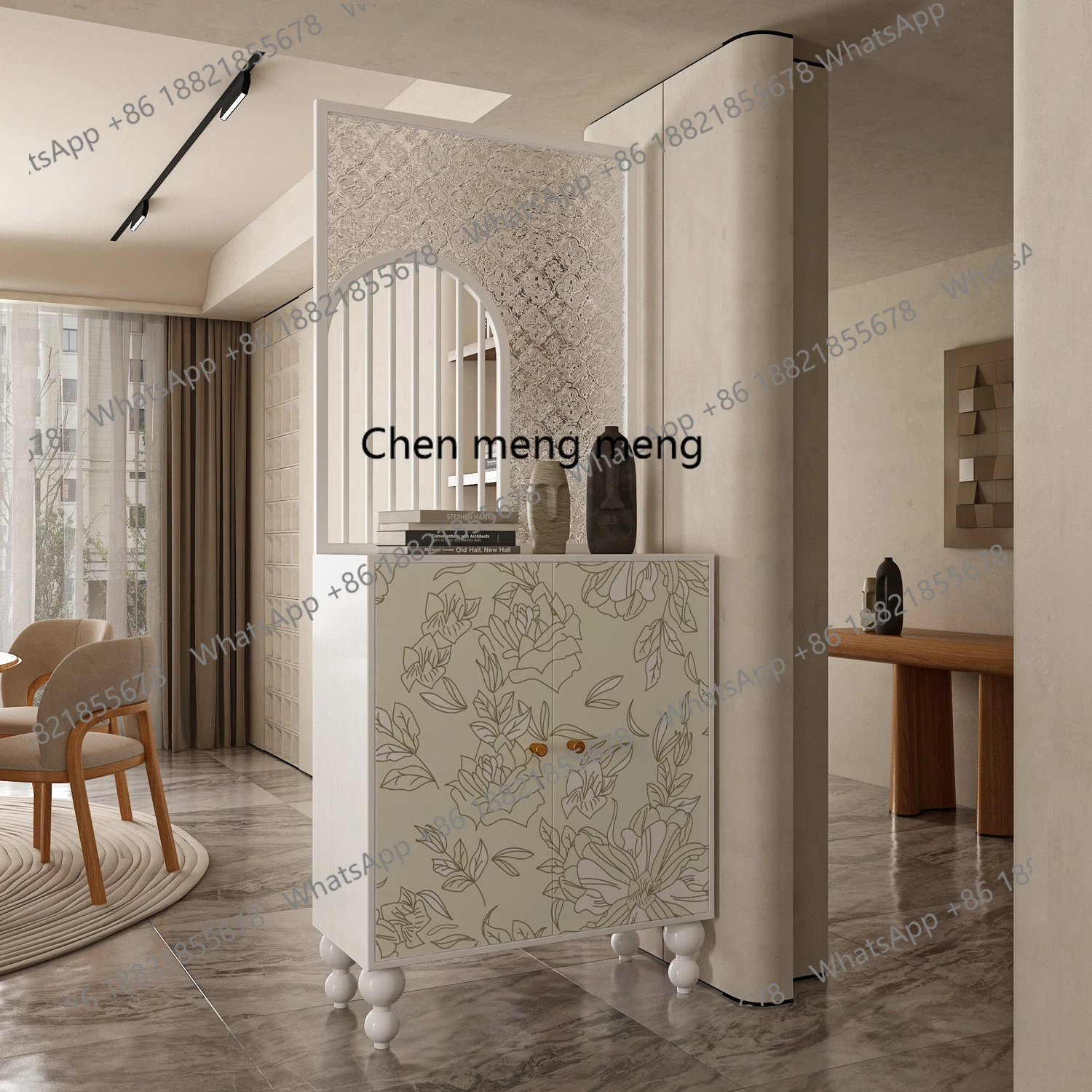 

Cream screen partition home entrance entrance cabinet Begonia glass solid wood home entrance shoe cabinet decoration