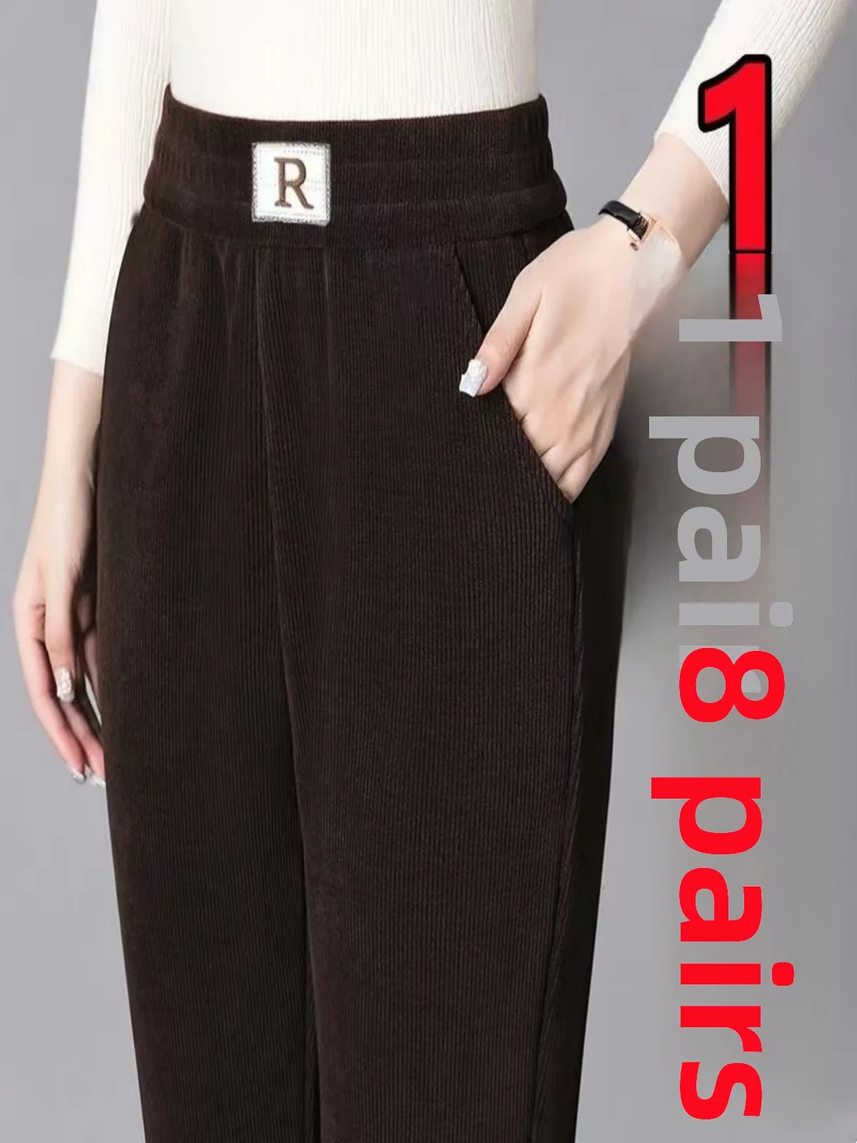 

Женские брюки-харланы с высокой талией для осени, зимы и весны, повседневные, универсальные, модные, утепленные, с карманами, длинные брюки