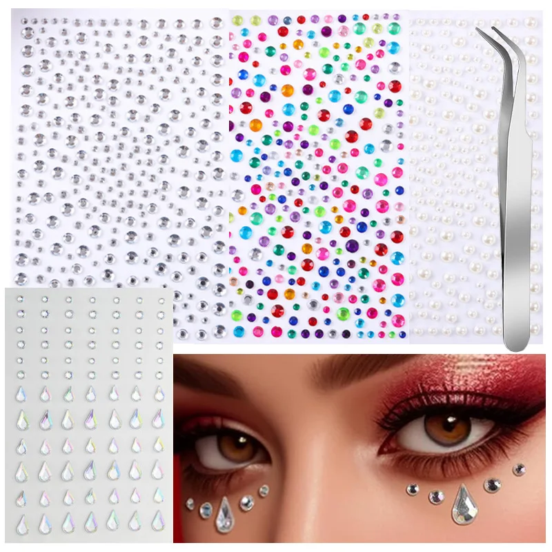 Face Gems Self-adhesive Facial Rhinestones Suitable for Makeup Festival Facial Jewelry Paste Pearl Hair Gem Eyes Nails Body DIY