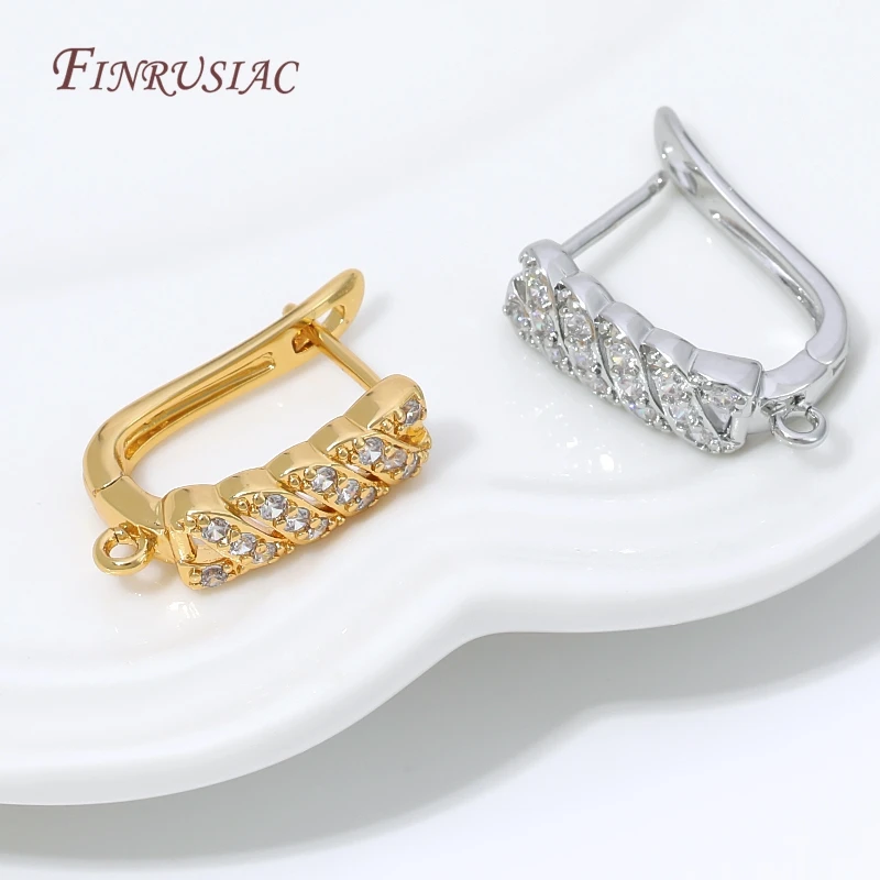 18K Gold Plated Cubic Zirconia Huggie Hoop Earring Clasp with Loop,Brass Earring Base For DIY Charms Jewelry Findings,Earwires